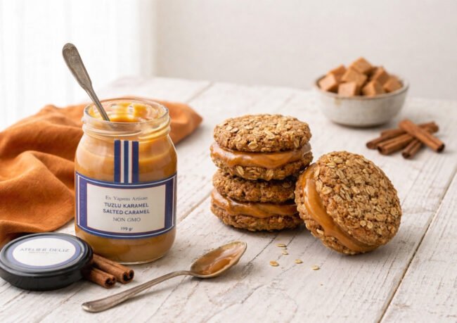 Yulaf Ezmeli ve Atelier Deliz Tuzlu Karamelli Sandviç Kurabiye