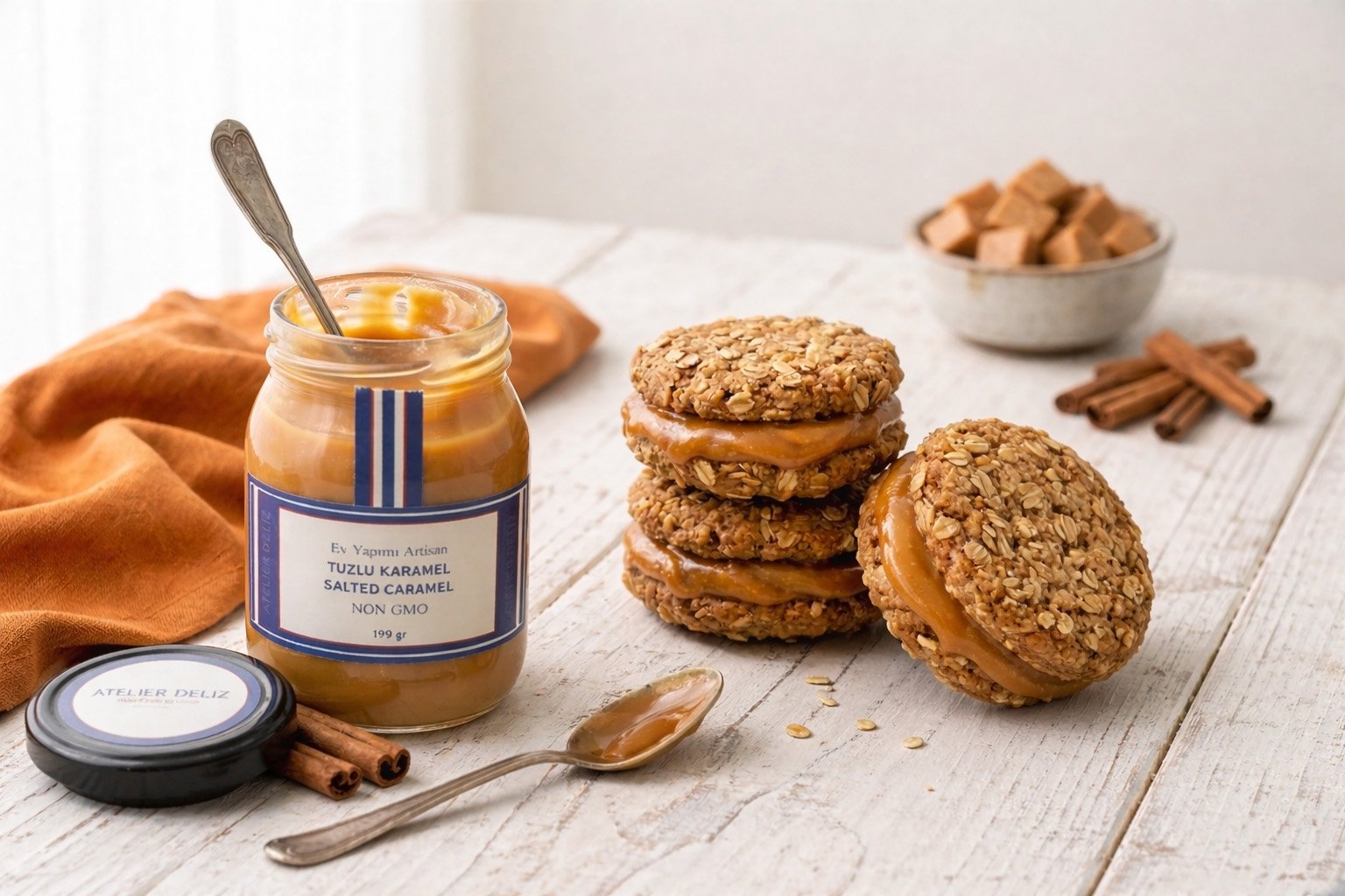 Yulaf Ezmeli ve Atelier Deliz Tuzlu Karamelli Sandviç Kurabiye